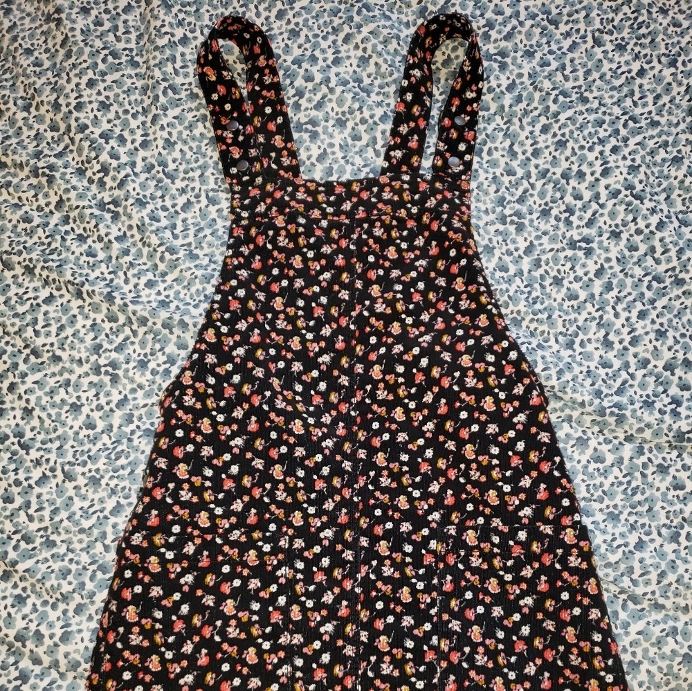 Floral corduroy overall dress